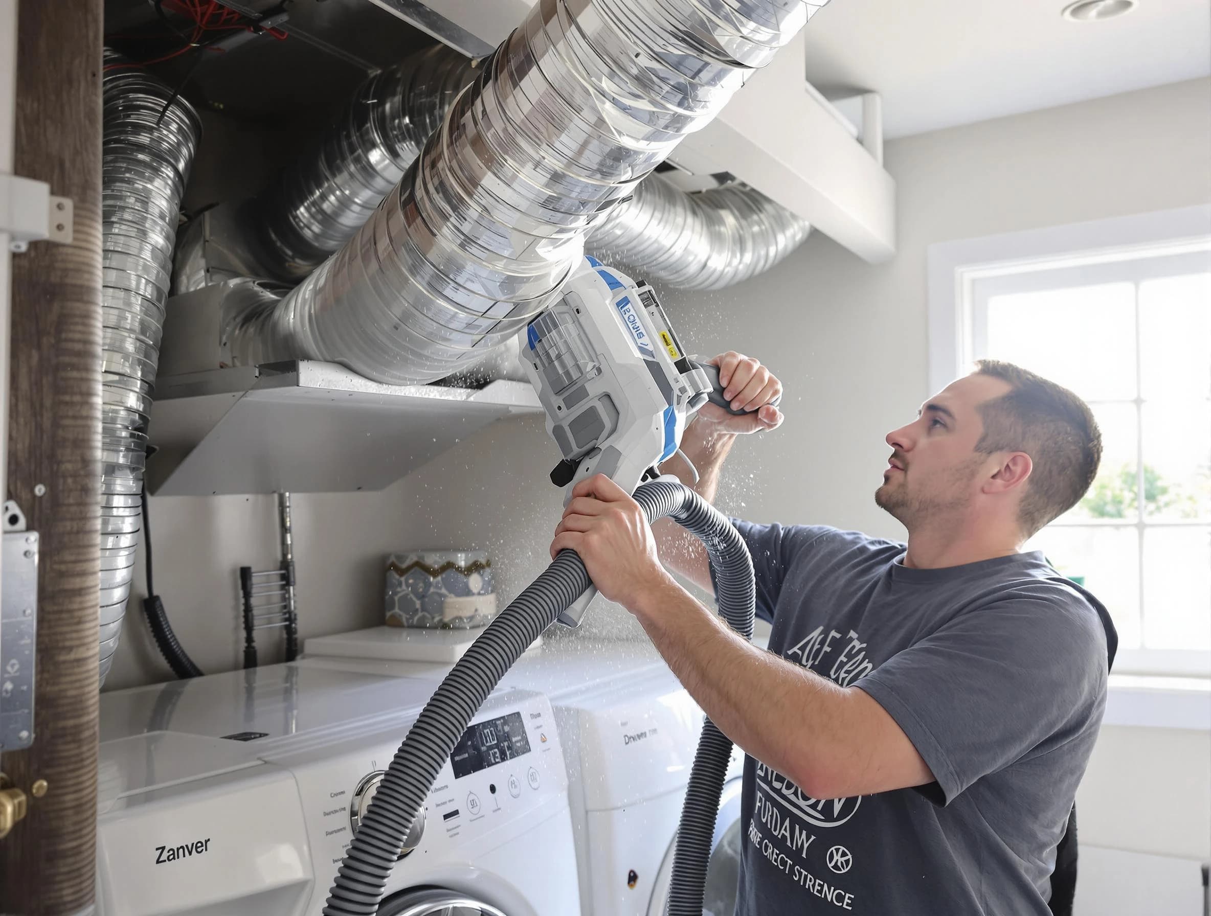 Midwest City Dryer Vent Cleaning specialist cleaning deep within a dryer vent duct system in Midwest City