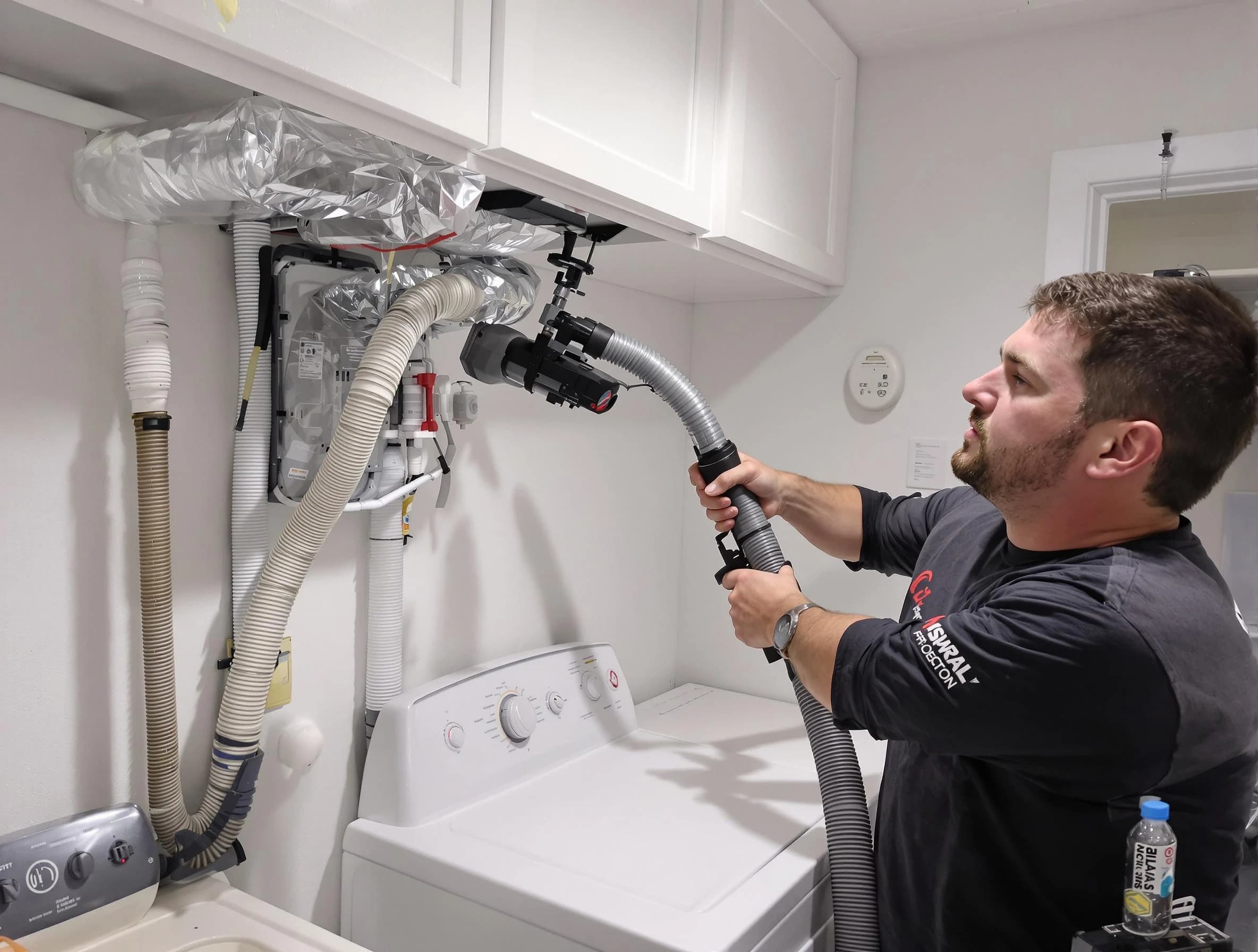 Midwest City Dryer Vent Cleaning certified technician performing safety-focused gas dryer vent cleaning in Midwest City